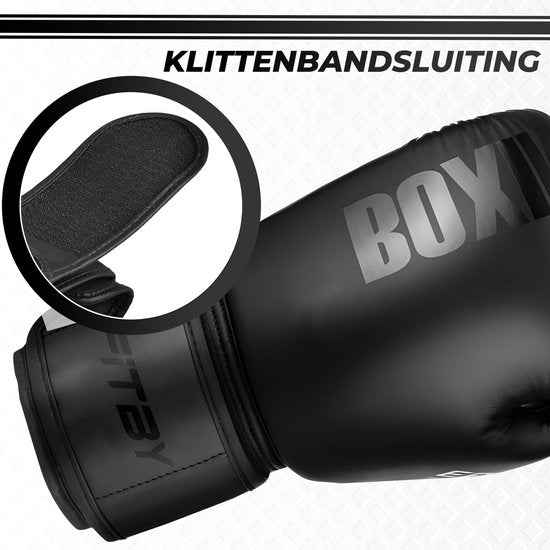 Gants de boxe Fitby - Gants de kickboxing - Gants de boxe - Noir - 12 oz