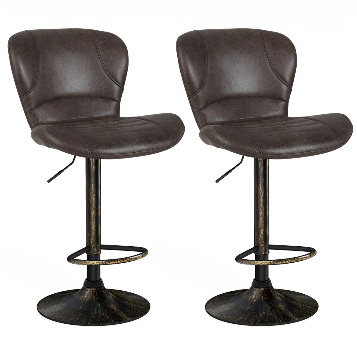 Ensemble de 2 tabourets de bar Coast - Réglables de 61 à 81 cm - Pivotants, avec dossier et repose-pieds - Marron