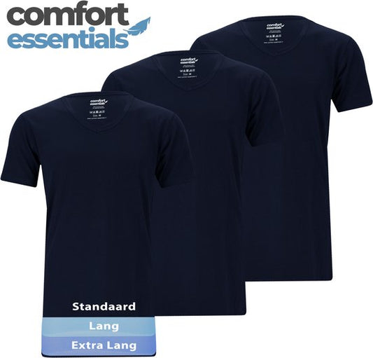 Comfort Essentials - T-shirts pour hommes - Extra Long - Navy XXL - 3 Pack - V Neck - Underhirt Men