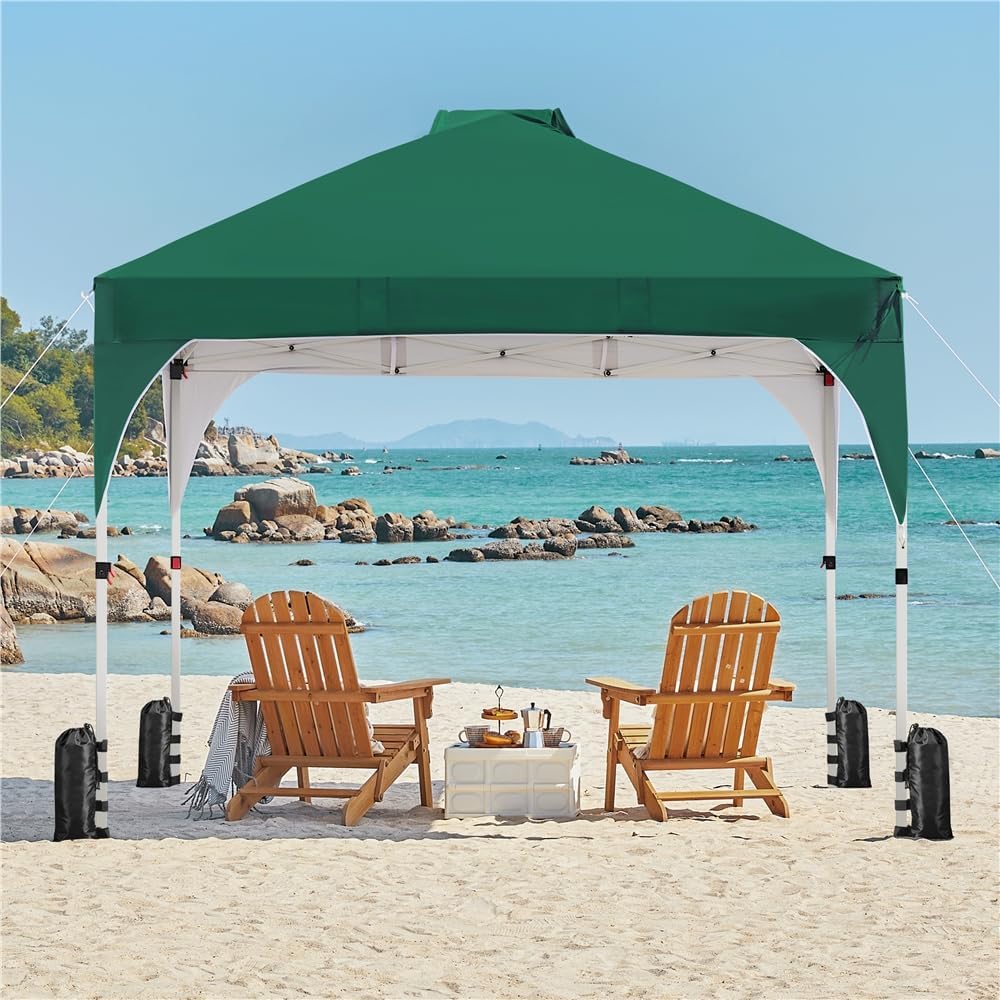 Pavillon pliable 3 × 3 m, pavillon de jardin pop-up, réglable en hauteur, avec ventilation et sac de transport, vert foncé