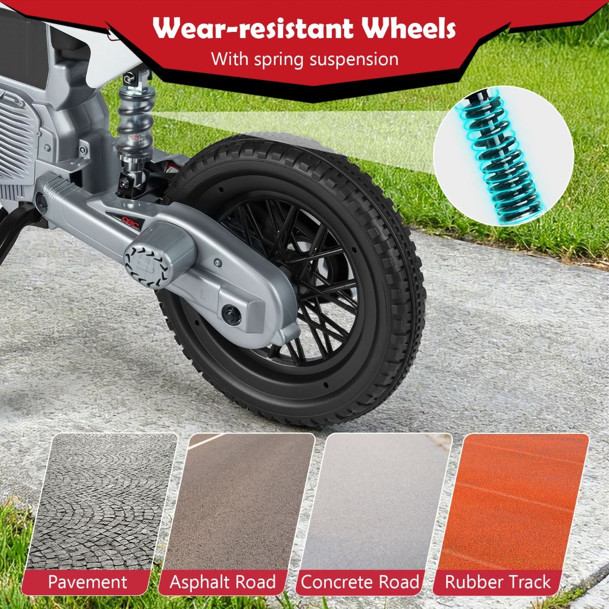 Moto électrique pour enfants Coast - musique et Bluetooth - roues d'appui - rouge