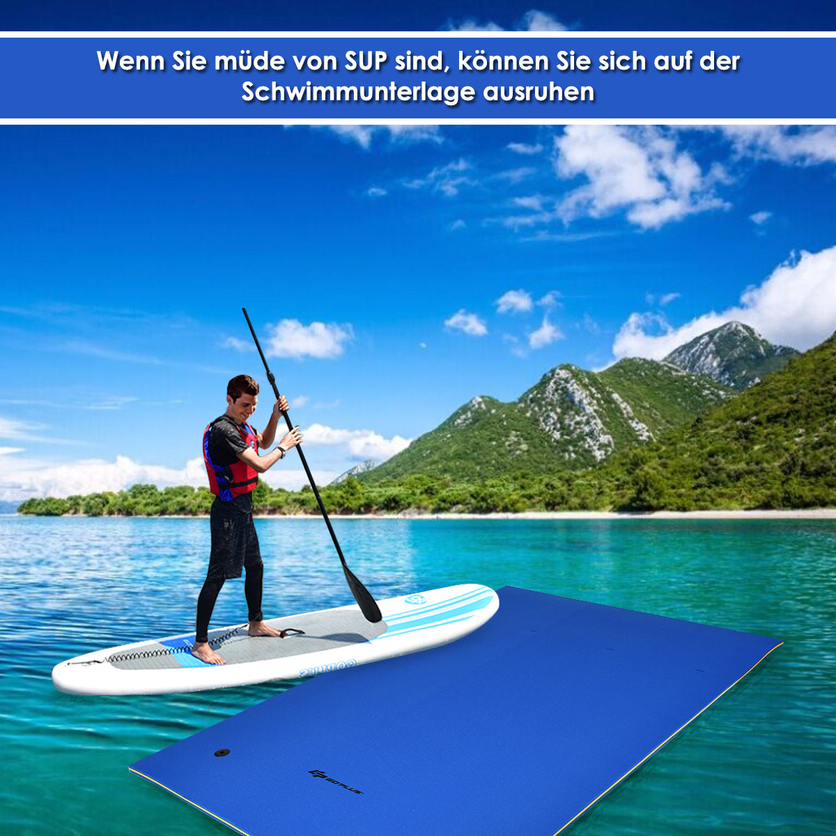 Coast floating carpet swimming mat Water Lounger 270 x 180 x 3.5 cm jaune/bleu-bleu