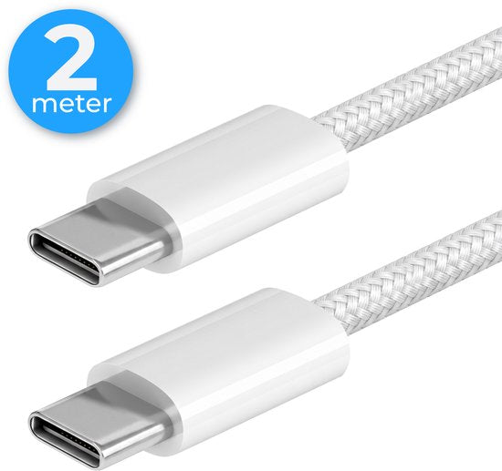Câble Nuvance USB-C vers USB-C - Chargeur USB-C - 2 mètres - Chargeur rapide USB-C - Nylon tressé - 60 W - 480 Mbps - Blanc