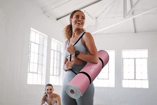 DH FitLife Tapis d'entraînement, tapis de fitness, tapis de sport, 183 x 61 x 1 cm, extra résistant à la déchirure, tapis de yoga, antidérapant et épais, tapis d'entraînement (rose)