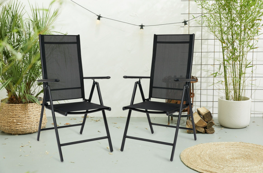 Lifa Garden Lot de 2 chaises de jardin en aluminium - réglables - max 120 kg - 69 x 56 x 106 cm - noir