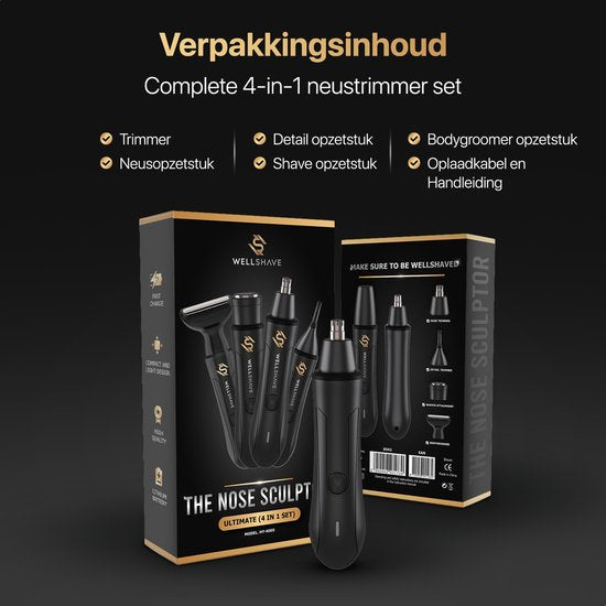 Wellshave 4 in 1 Nose Trimmer Ultimate - Tondeuse à sourcils et à poils d'oreilles tout-en-un - Tondeuse à poils de nez pour hommes - Tondeuse à sourcils