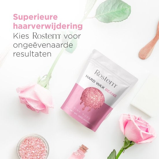 Rostem® Luxe Resin Beans - Hard Wax Beans - Hotwax - Wax Beans - Pink Rose 1KG - Incl. 10 Spatulas
