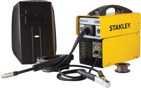 Stanley Soudeur inverter MIG 100 230V sans gaz, fil fourré 0,8-0,9 mm, fonction synergie pour un soudage sans projections, facteur de marche 60% à 100A, poids léger 5 kg, économe en énergie et facile d'utilisation