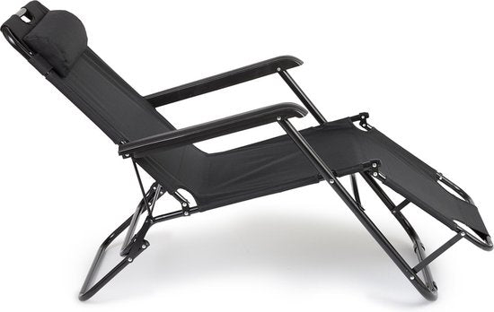 Chaise longue d'extérieur - Pliable - Lot de 2 - Réglable - Polyester & Métal - Noir