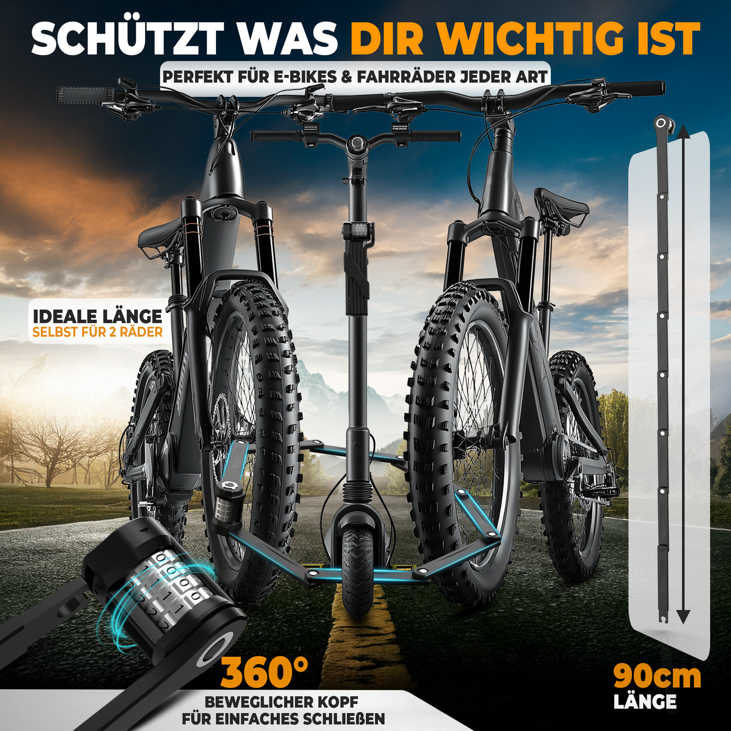 MIVELO Cadenas pour vélo NEXUS - Avec serrure à numéro - Acier inoxydable extrêmement robuste - 90 cm - Noir