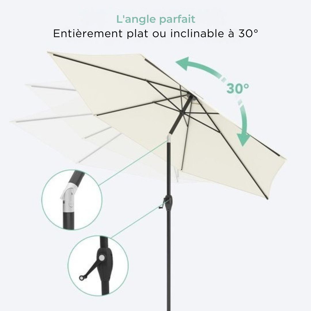 LifeGoods Parasol - Ø270 cm - 30° inclinable - imperméable - avec housse - Crème