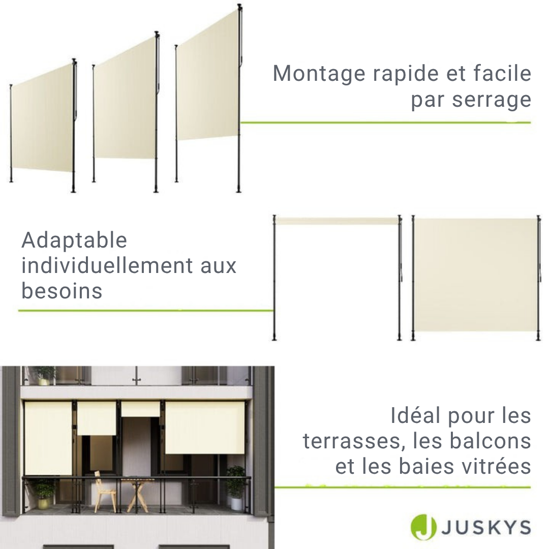 Store vertical Barbados - Protection solaire, visuelle et contre le vent - Ajustable en hauteur - 200 x 310 cm - Beige