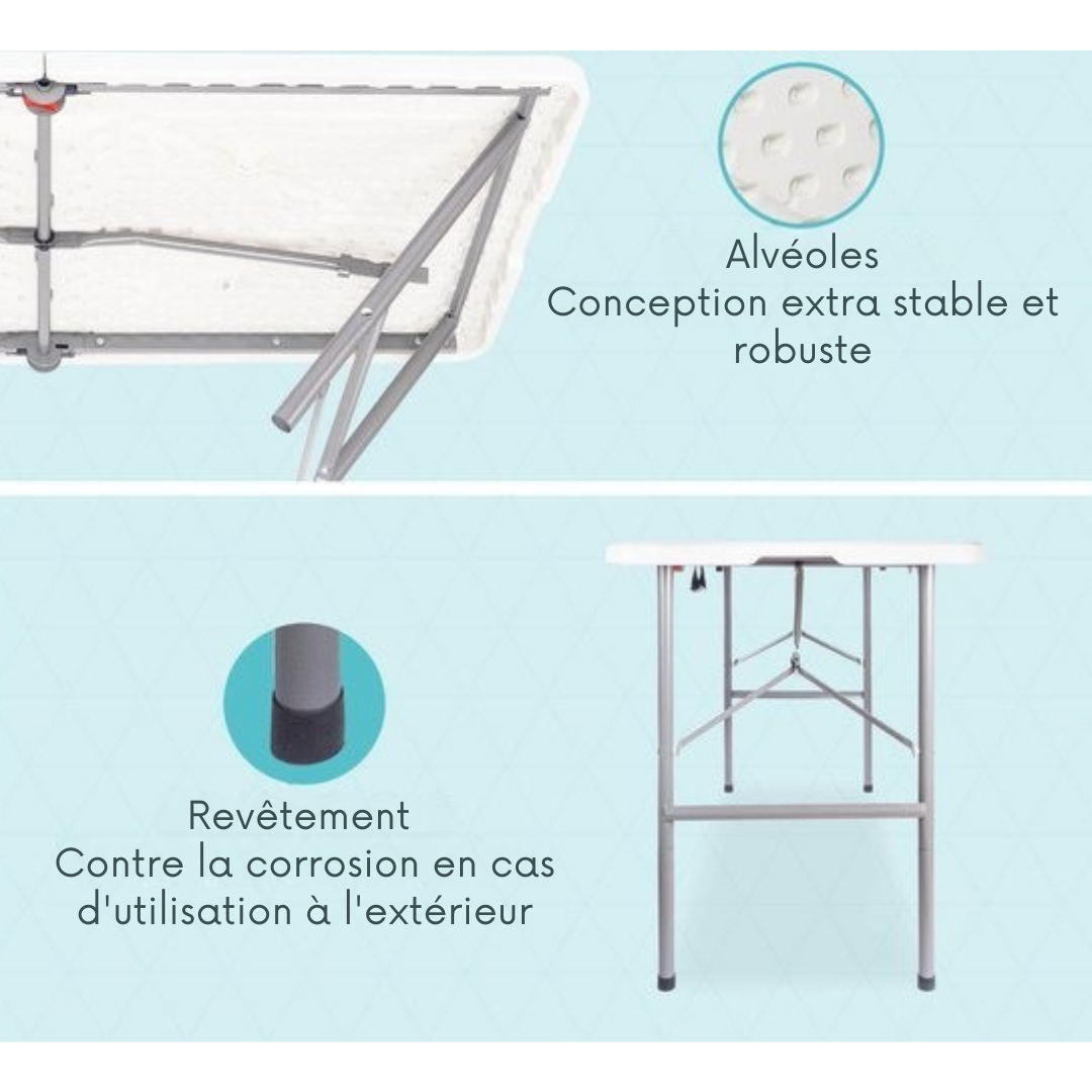 LifeGoods Table pliante - 60x120cm - Table de camping - Résistante aux intempéries - Table pliante - Blanche