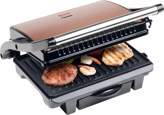 Grill de table Bestron - ASW113CO - 1 000 W - Appareil à croque-monsieur - Surface de cuisson 25 x 17 cm - Cuivre - Garantie 5 ans