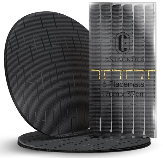 Set de table Castagnola - Set de table en plastique - Sous-verre - Sets de table en plastique et PVC - Lot de 6 - Diamètre 37 cm - Noir