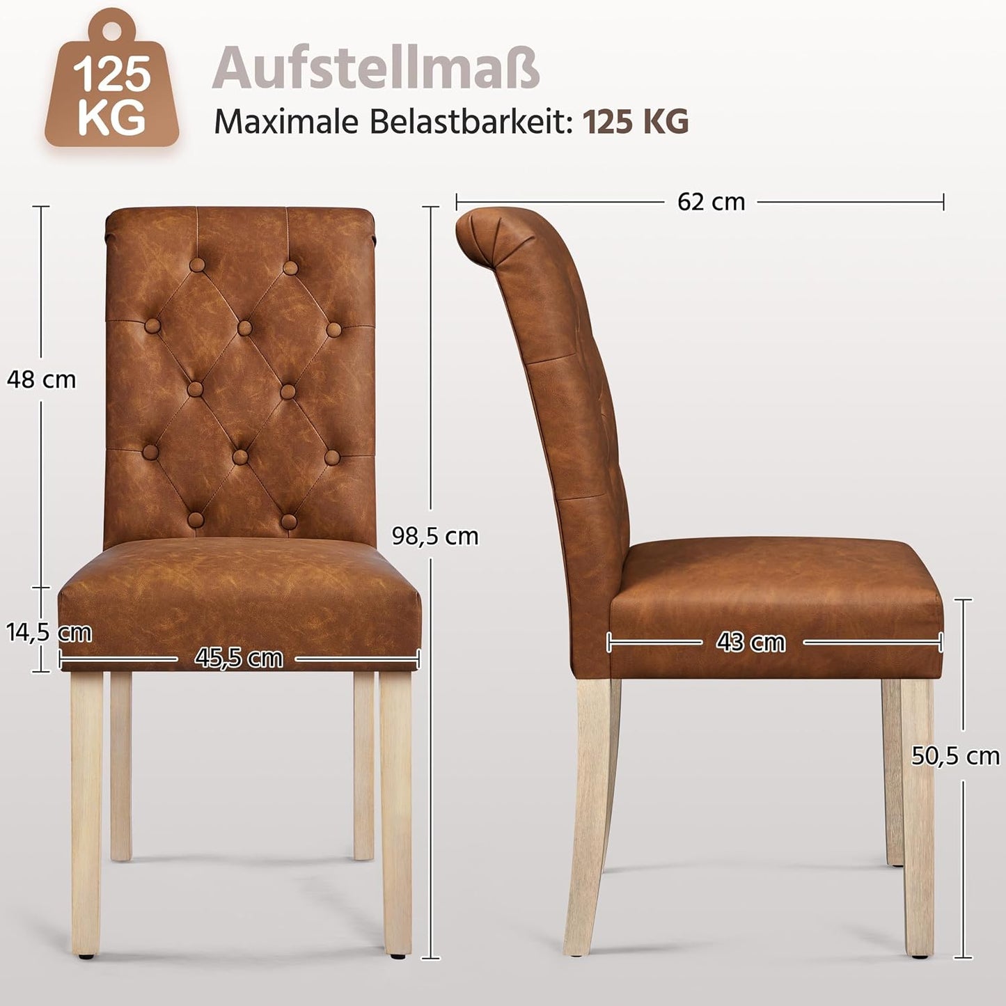 Yaheetech Lot de 2 chaises de salle à manger – Chaises de cuisine rembourrées à dossier haut – 62 x 45,5 x 98,5 cm – Marron