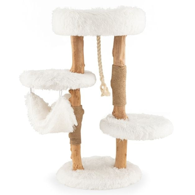 Arbre à chat en bois de 87 cm avec hamac Différentes plateformes Tour pour chat avec coussin doux Corde en sisal à suspendre