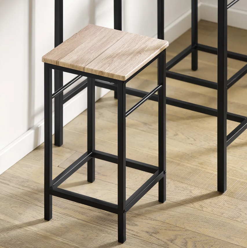 SoBuy Table Bistro - 3 pièces - 2 chaises - Table de bar - Table de salle à manger - 80 x 87 x 50 cm - Chêne / Noir