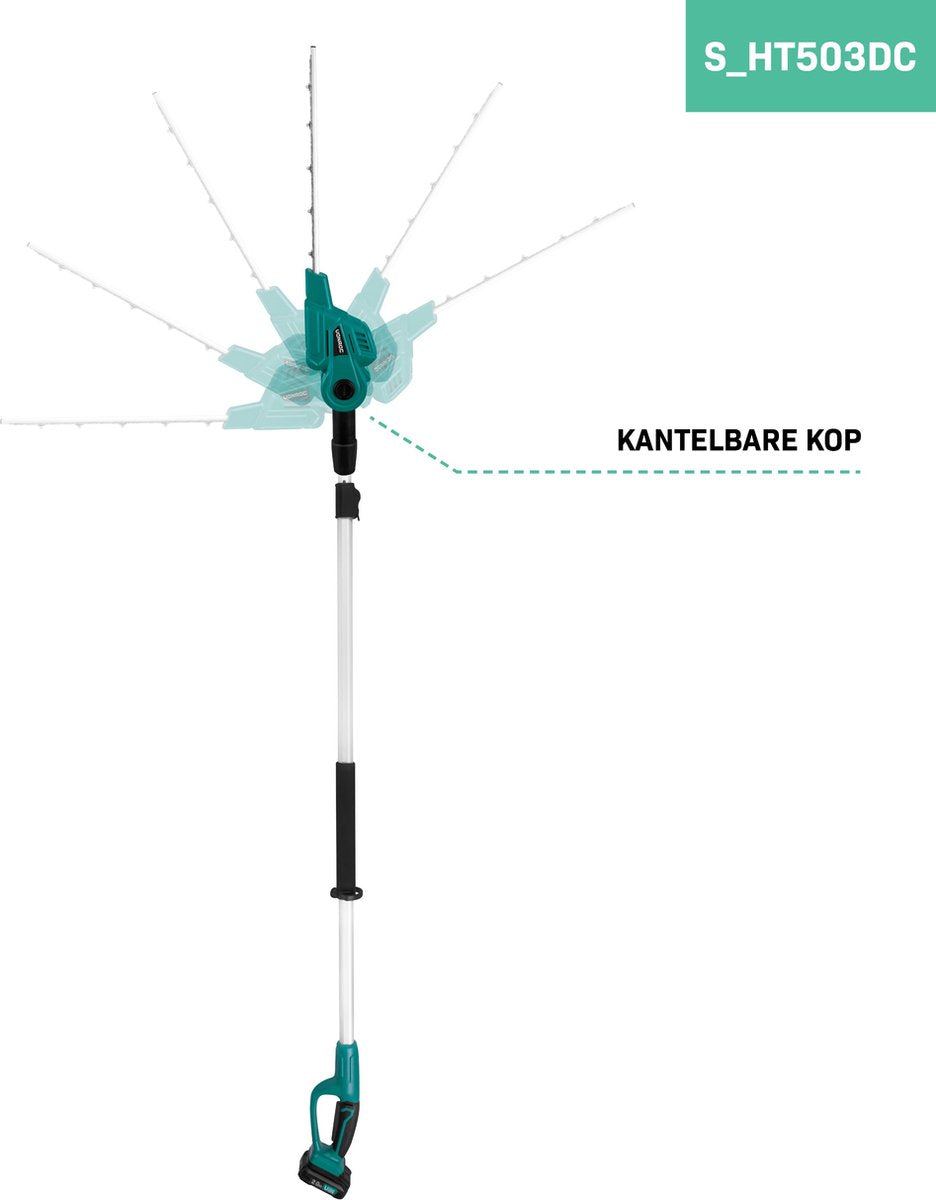 VONROC Taille-haie Accu télescopique 20V - Lame inclinable - Réglable en continu - Vert