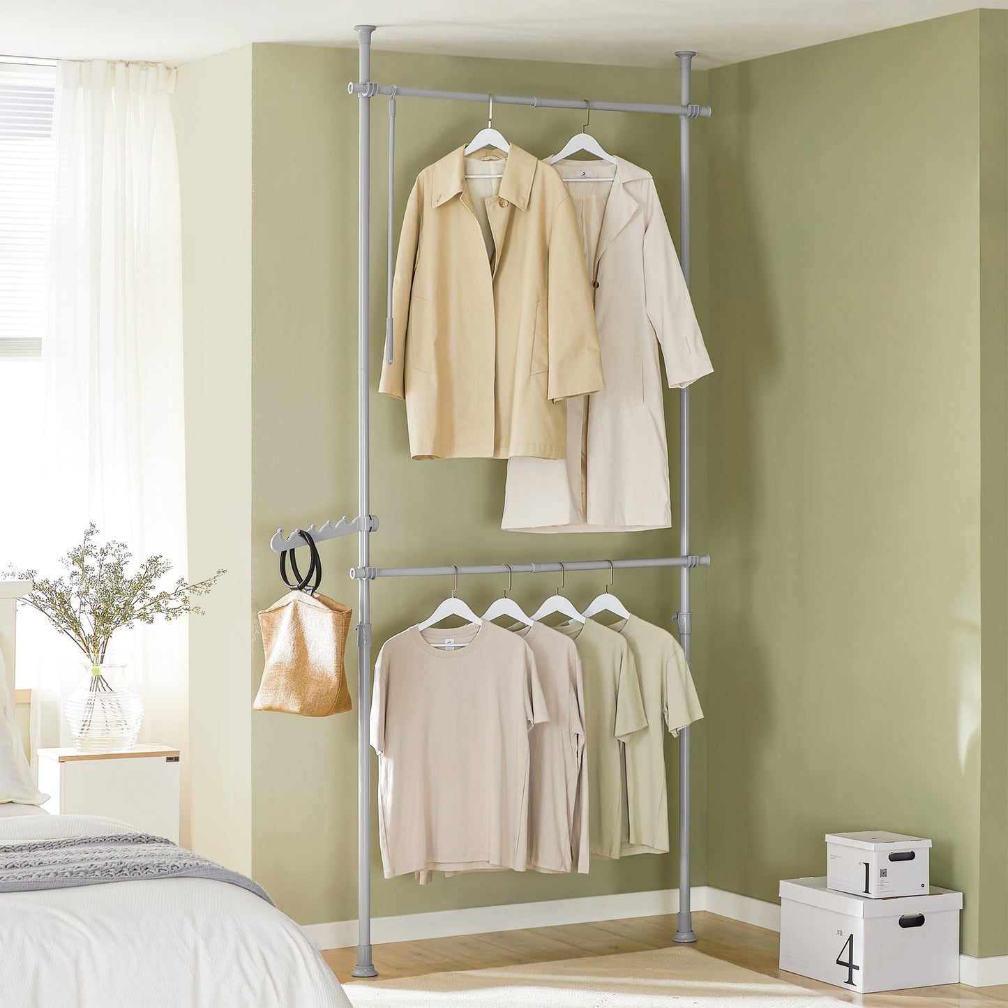 SoBuy Système de penderie télescopique - 2 tringles à vêtements - L (62-113) x H (200-285) cm