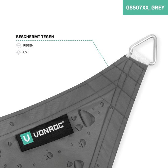 VONROC Premium Shade Cloth - Bâche - Rectangle - 400x300 cm - Imperméable - Gris - Sac de rangement et cordon de fixation inclus
