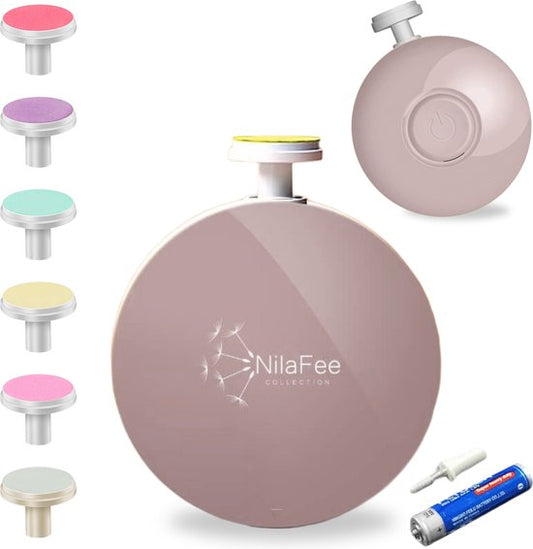 NilaFee® - Lime à ongles électrique pour bébés - Piles incluses - Kit de manucure - Kit de soins - Ciseaux à ongles - Rose poudré