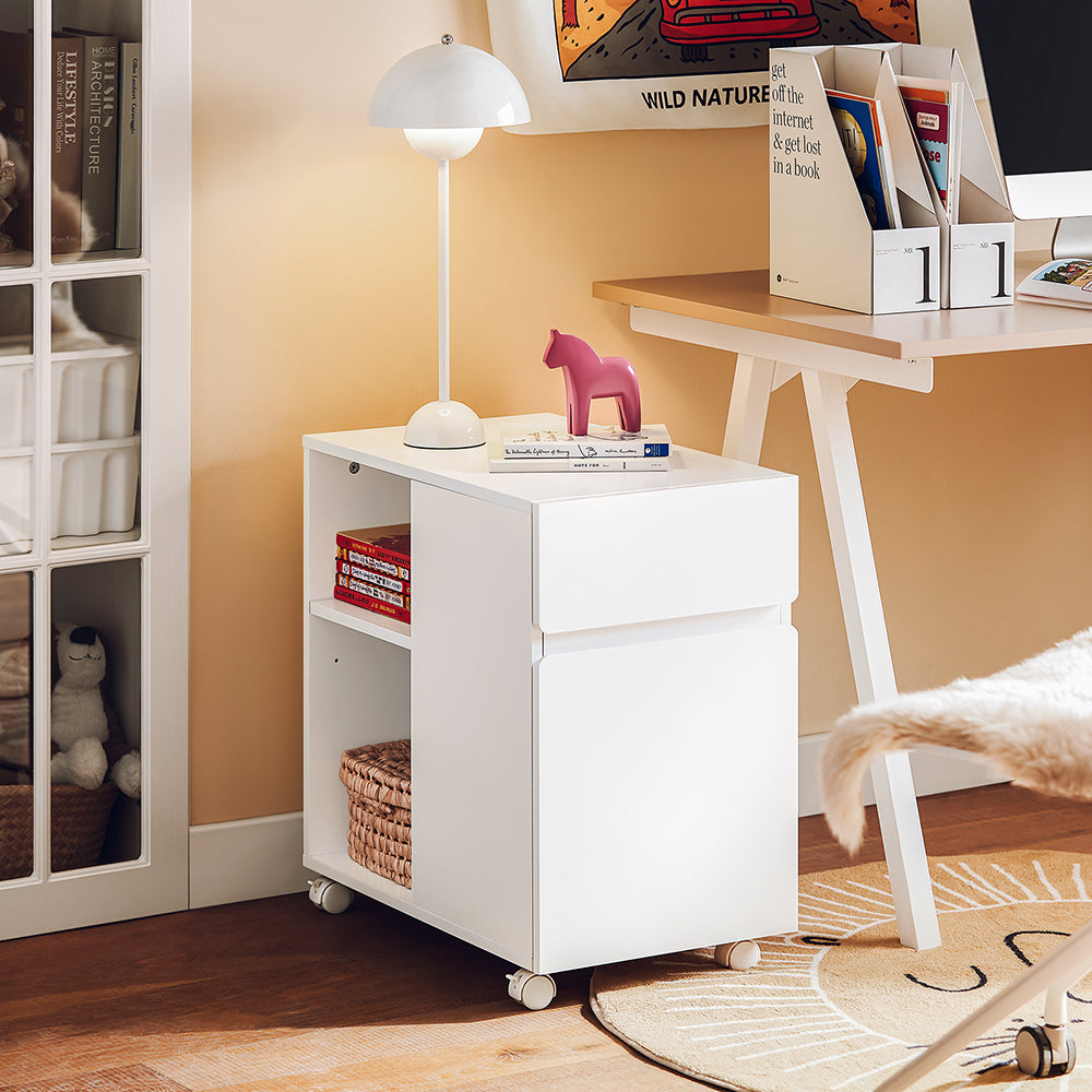 SoBuy ASK05-W Table à imprimante mobile et base de bureau avec 2 tiroirs, 58x35x59 cm, blanc