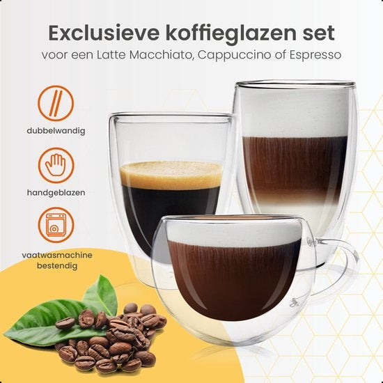 Verres à café Goliving à double paroi - tasses à café - Tasses - Verres - Verres à thé - Latte macchiato - Cappuccino - Lot de 6