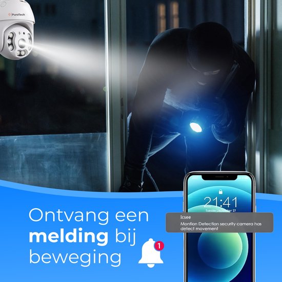 PuroTech Security Camera Core - Caméra extérieure avec vision nocturne - Caméra de sécurité extérieure filaire - Rotative et inclinable - Avec Wifi et app - 3MP - Blanc