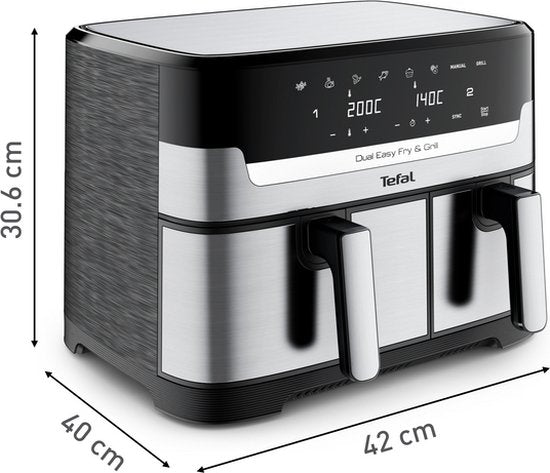 Tefal Dual Easy Fry & Grill EY905D - Friteuse à air chaud XXL - Acier inoxydable - 2 700 W - 8,3 L