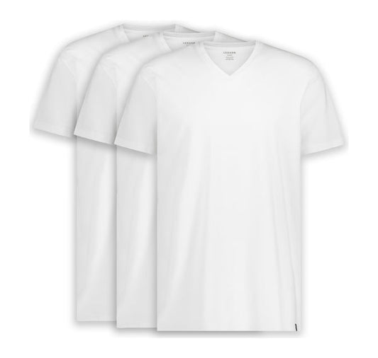 3x LebasQ Fit T-Shirt - Col en V Regular Fit - Blanc - Taille L - 180 g/m² - 95% coton BCI