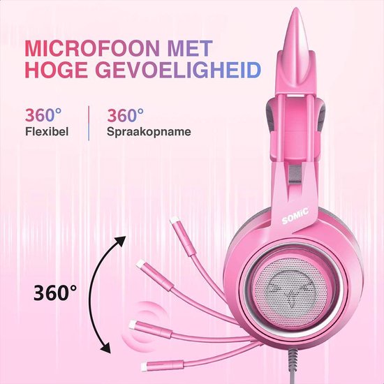 SOMiC G951S Pink Gaming headset - Casque d'écoute pour chat - Casque pour chat - Playstation, PC & Switch