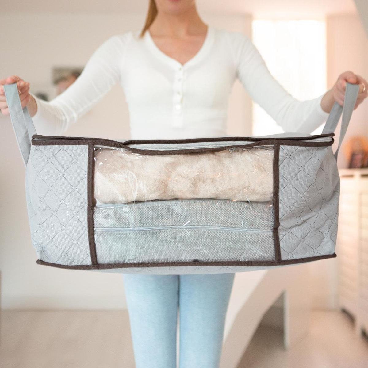 LifeGoods Sac de rangement et d'organisation - 4x 50L - 54x25x39 cm - Textile - Gris