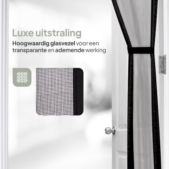 O'DADDY® Rideau de porte Deluxe FIBER - Rideau anti-moustiques magnétique - Pour les nouvelles constructions et les portes standard - Installation facile - Moustiquaire de porte noire - 140x230 cm