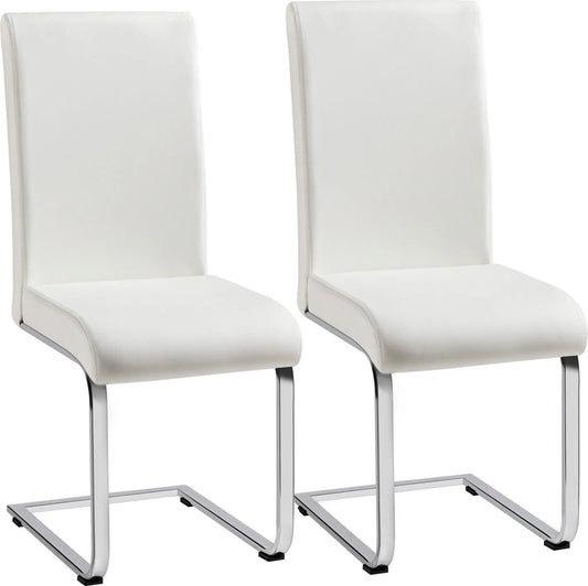 Yaheetech Chaises de salle à manger - Lot de 2 - avec dossier haut, cadre en forme de U et pieds protecteurs - pour cuisine et salle de réunion - cuir synthétique blanc et métal - 41,5 x 55 x 103 cm