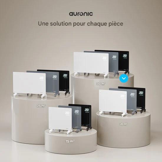 Auronic Radiateur électrique - Radiateur à convection avec thermostat et télécommande - Radiateur à panneau en verre - 1 500 W - Gris