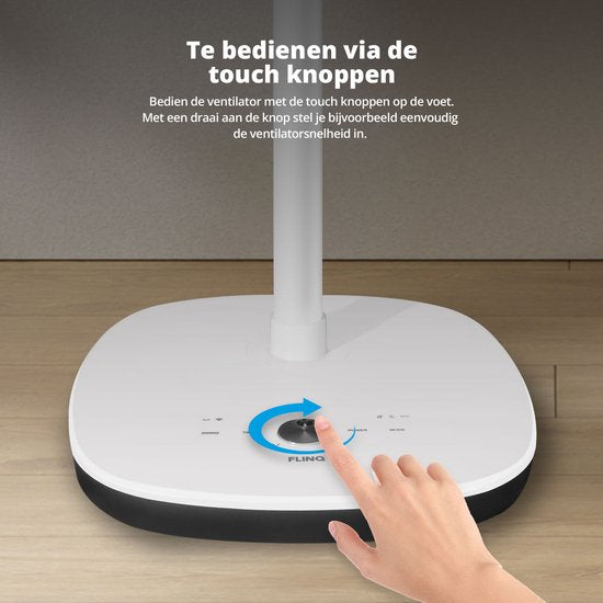 FlinQ Smart Fan - Ventilateur sur trépied - Ventilateur sur pied - Ventilateur silencieux avec rotation à 90° - contrôlé par application ou télécommande - Blanc