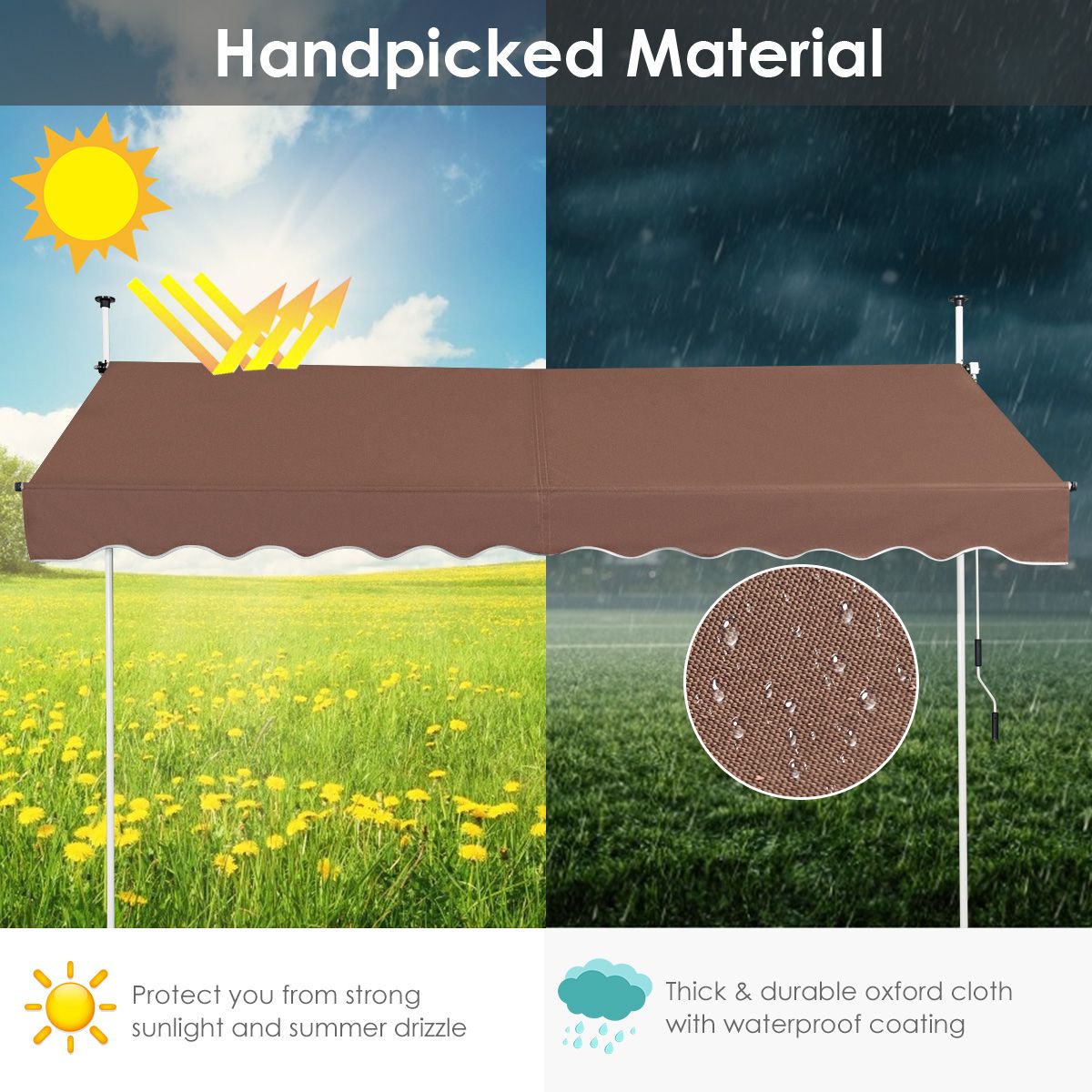 Store Coast 300x120 cm Hauteur réglable Marron - Store extensible pour balcon, terrasse ou fenêtre