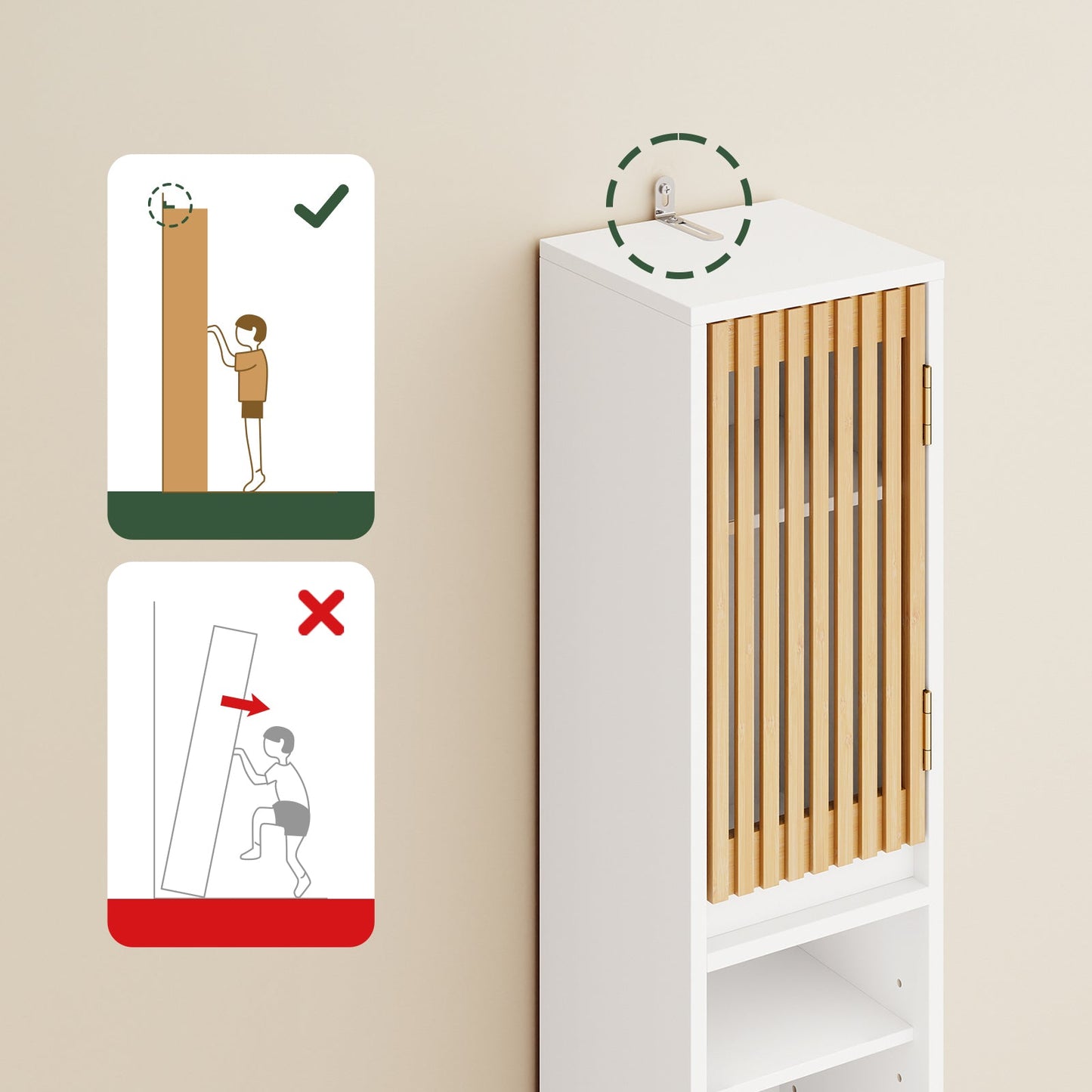 sobuy armoire de toilette haute avec portes en bambou - 20 × 20 × 180 cm | blanc