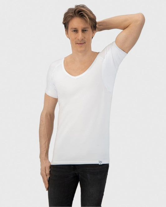 T-shirt anti-transpiration Fibershirts à col en V profond - Blanc - M - Homme