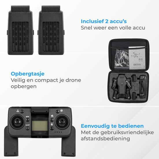 Drone avec caméra et GPS, Nuvance, Mini caméra 1080p, Extérieur / intérieur, Sac de rangement, 2 batteries