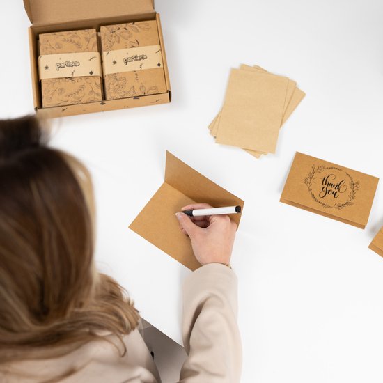 Partizzle 36x Kraft Thank You Cards Set - Cartes de remerciement - Cartes de vœux - Cartes postales - Cartes avec enveloppes - 15x10 cm