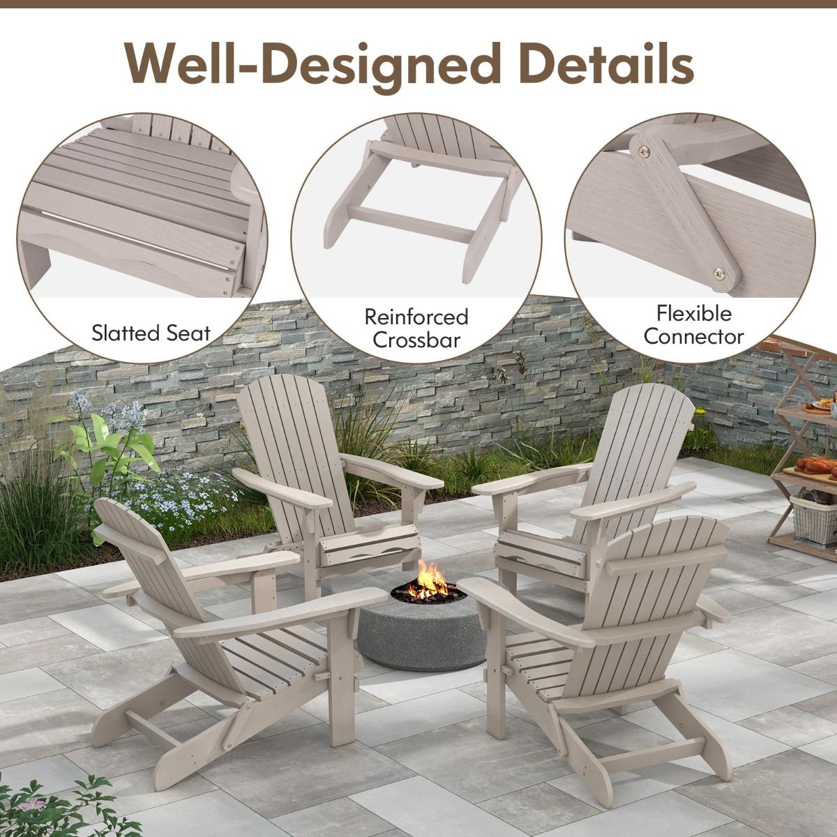 Chaises Adirondack pliantes Coast - lot de 2 - ergonomiques et robustes - grises
