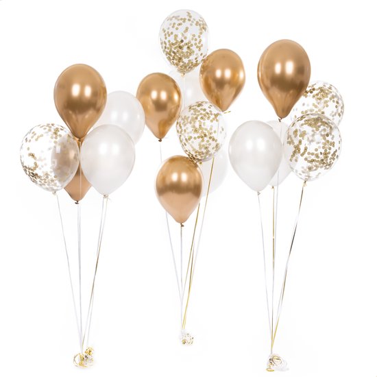 Partizzle 50x Ballons Blancs et Dorés - Convient à l'hélium - Confettis en papier - Nouvel An / Nouvelle Année - Mariage, Décoration de l'Arche de Ballons de Noël - Latex