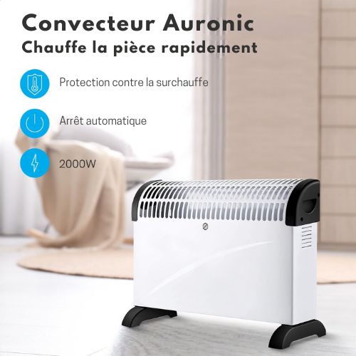 Auronic Chauffage électrique - 750/1250/2000 Watts - Thermostat réglable - Blanc