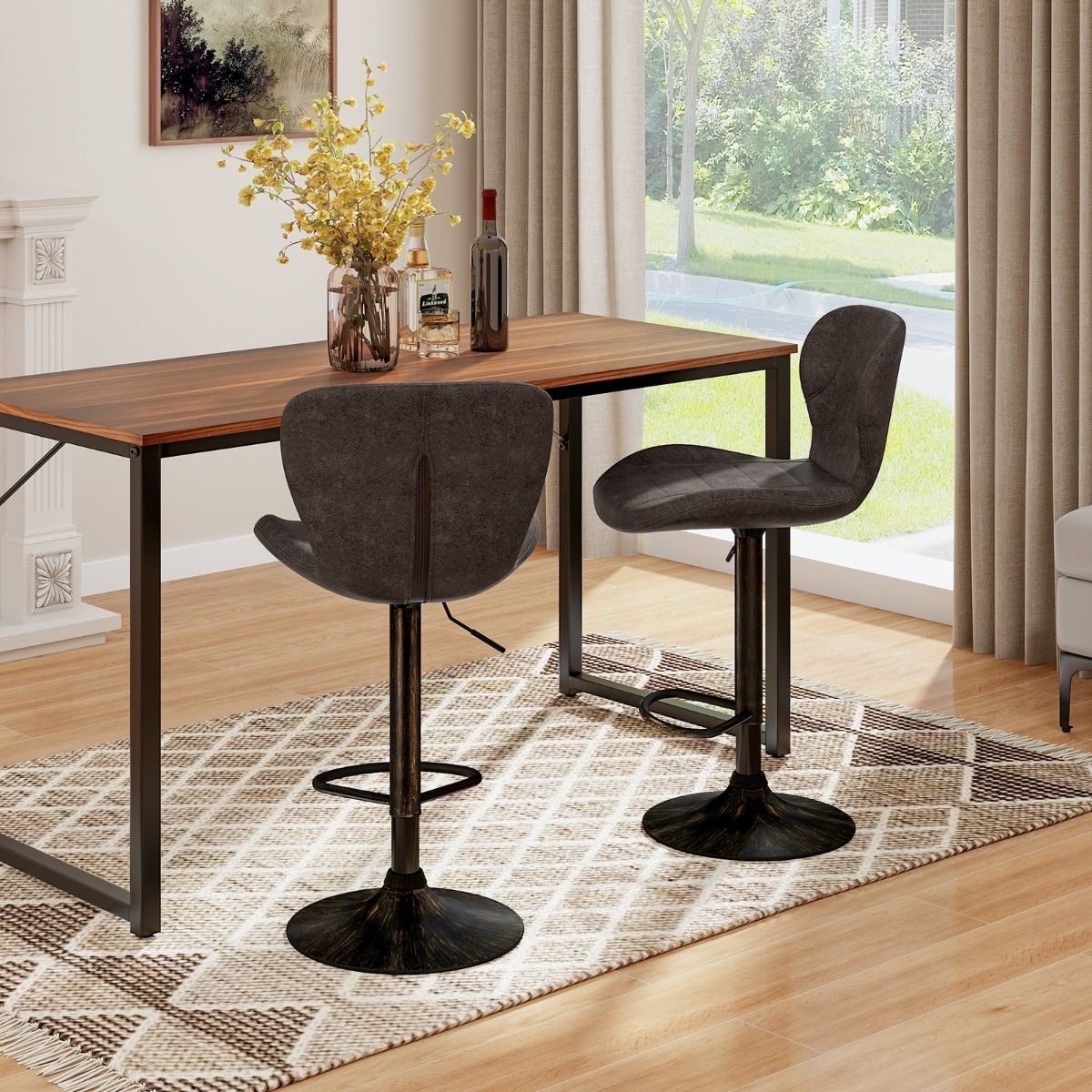 Ensemble de 2 tabourets de bar Coast - Réglables de 61 à 81 cm - Pivotants, avec dossier et repose-pieds - Marron