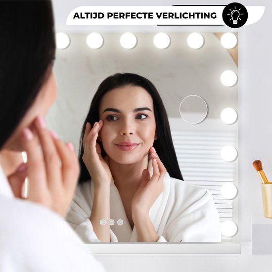 Bayt Hollywood Mirror with Lighting - Make-up Mirror with Lighting - Mirror with Lighting - Hollywood Mirror 80x60 - Dimmable - 10x Magnification - 80x60cm - White