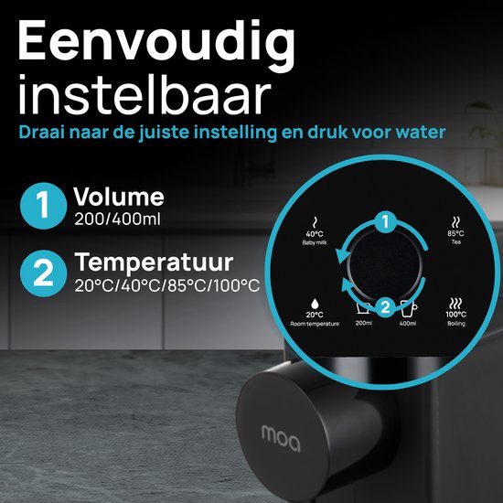 MOA Distributeur d'eau chaude HWD01B - Robinet d'eau chaude - Bouilloire instantanée de luxe - Température réglable (20°C, 40°C, 85°C, 100°C) - Sélection du volume (200 ml, 400 ml) - Distributeurs d'eau chaude - Fonction lait pour bébé