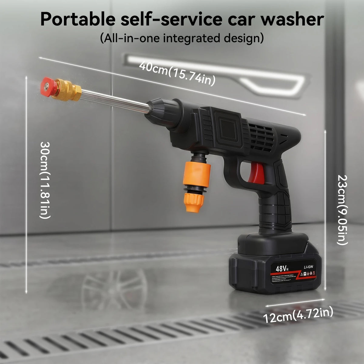 Nettoyeur haute pression sans fil - 1 500 W - Batterie au lithium - Tuyau d'arrosage de 5 mètres - Pour la voiture, la terrasse et le jardin