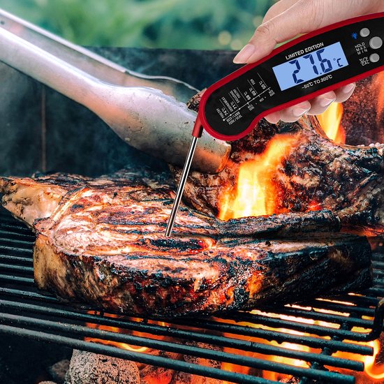 MostEssential Premium Thermomètre à viande - Thermomètre BBQ - Thermomètre à cœur - Thermomètre à sucre - Thermomètre de cuisine - Numérique - Sans fil - Etanche - Rouge